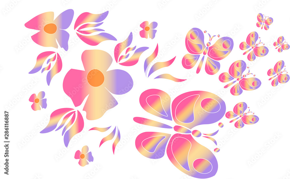 Rainbow butterflies flower isolated on white background