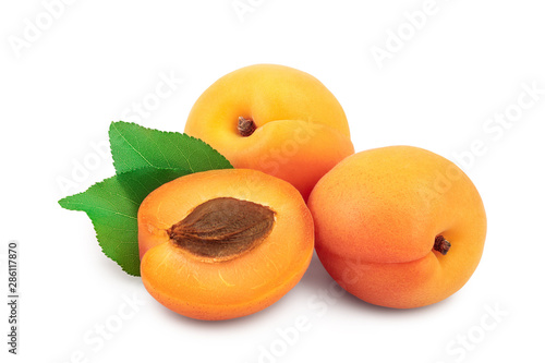 Apricot fruit with half isolated on white background macro