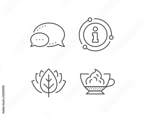 Espresso with whipped cream icon. Chat bubble, info sign elements. Hot coffee drink sign. Beverage symbol. Linear espresso cream outline icon. Information bubble. Vector
