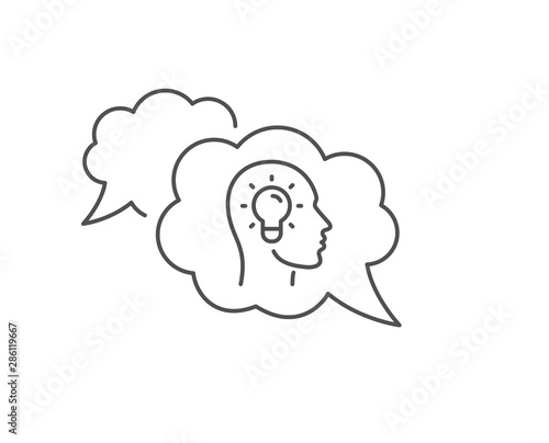 Idea head line icon. Chat bubble design. Lightbulb sign. Core value symbol. Outline concept. Thin line idea head icon. Vector © blankstock