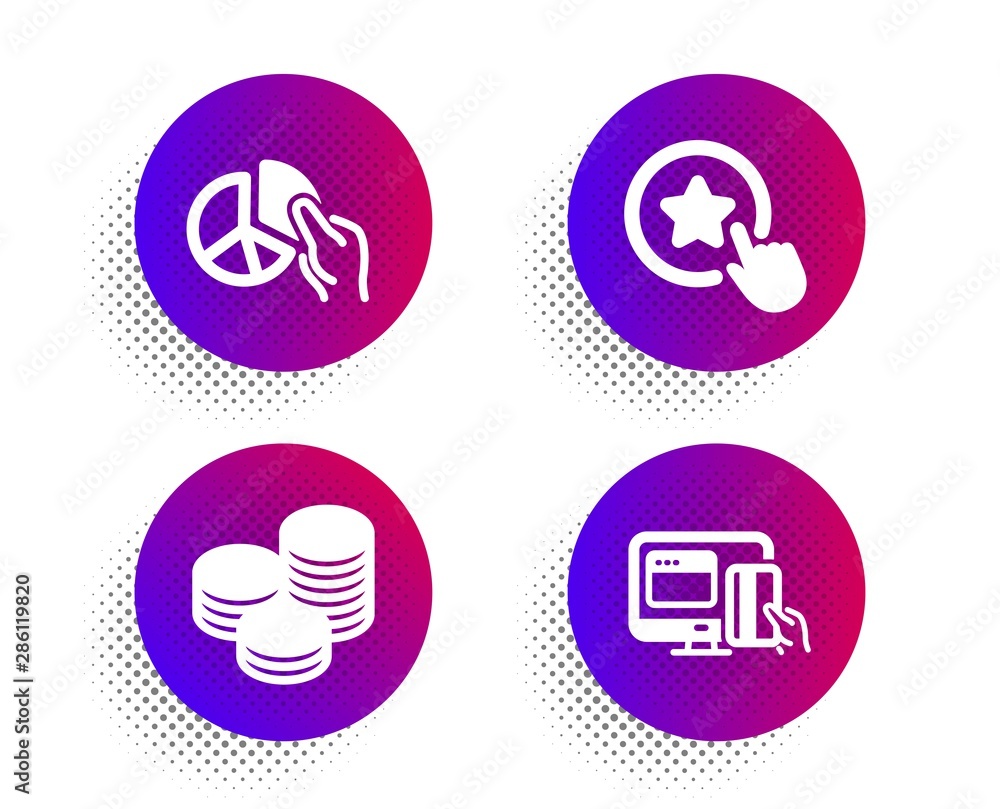 Tips, Loyalty star and Pie chart icons simple set. Halftone dots button. Online payment sign. Cash coins, Bonus reward, Presentation graph. Money. Finance set. Classic flat tips icon. Vector Tips, Loyalty star and Pie chart icons simple set. Halftone dots button. Online payment sign. Cash coins, Bonus reward, Presentation graph. Money. Finance set. Classic flat tips icon. Vector
