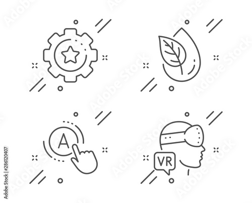 Ab testing, Settings gear and Organic product line icons set. Augmented reality sign. A test, Technology process, Leaf. Virtual reality. Science set. Line ab testing outline icon. Vector © blankstock