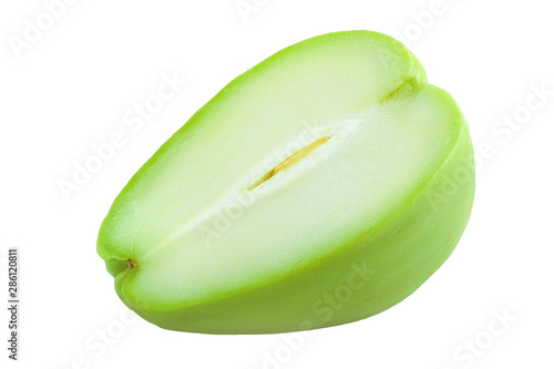 fresh Chayote half vegetable isolated on white background photo