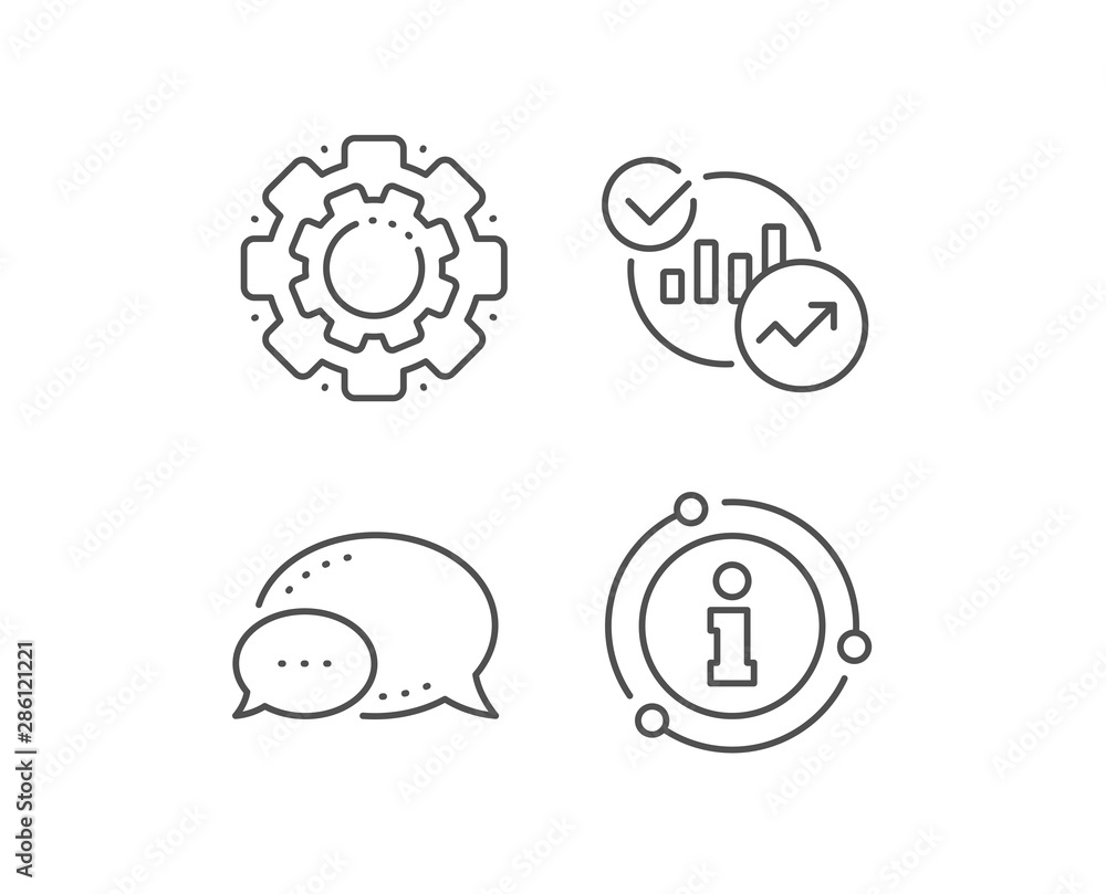 Charts, Statistics line icon. Chat bubble, info sign elements. Report graph or Sales growth sign. Analytics data symbol. Linear statistics outline icon. Information bubble. Vector
