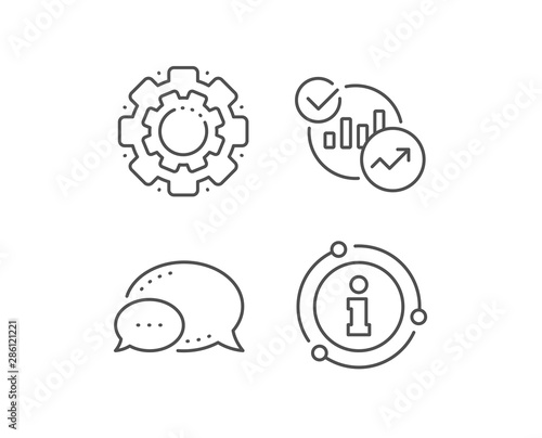 Charts, Statistics line icon. Chat bubble, info sign elements. Report graph or Sales growth sign. Analytics data symbol. Linear statistics outline icon. Information bubble. Vector