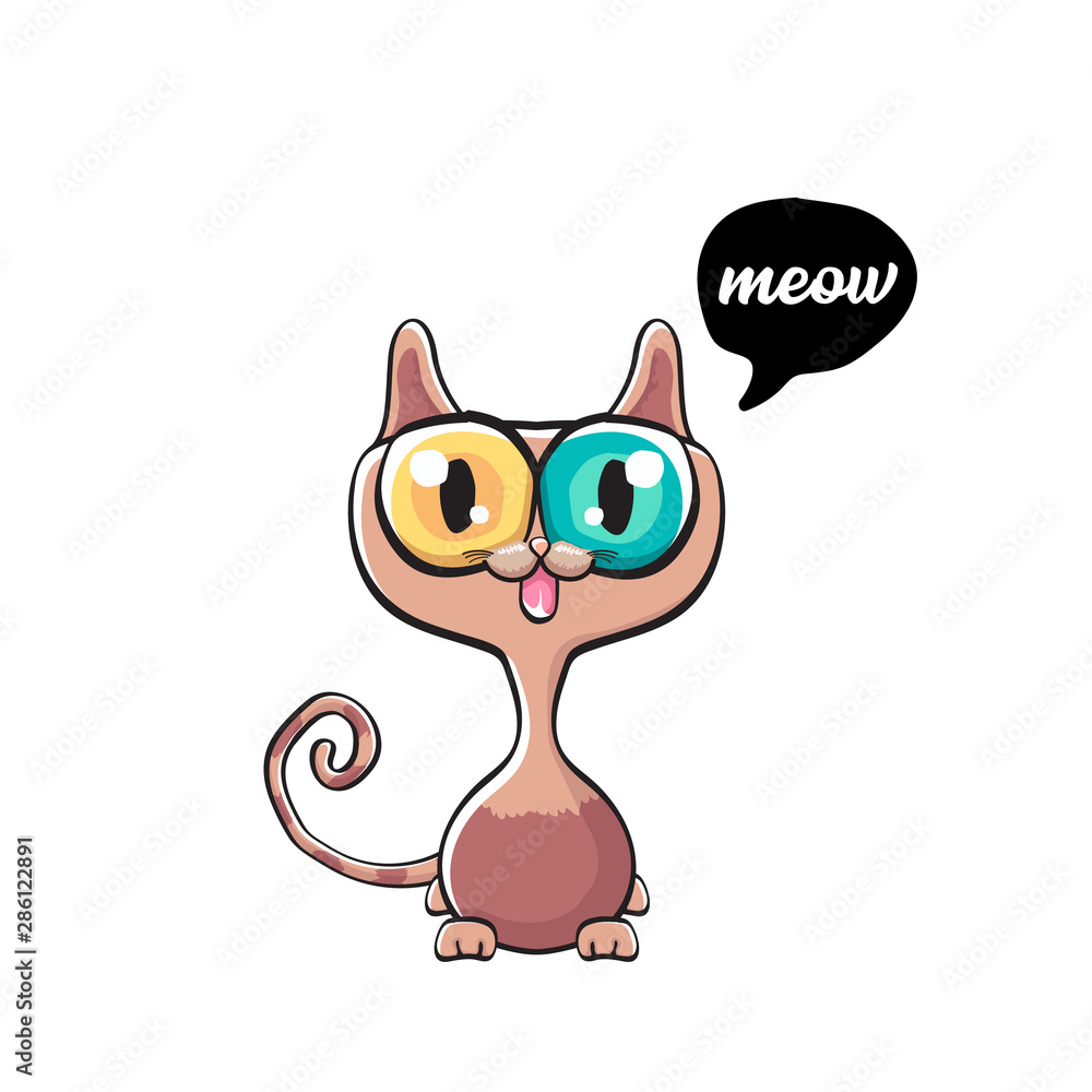 kawaii cute cat isolated on white background. Cartoon happy kitten with big eyes kawaii cute cat isolated on white background. Cartoon happy kitten with big eyes