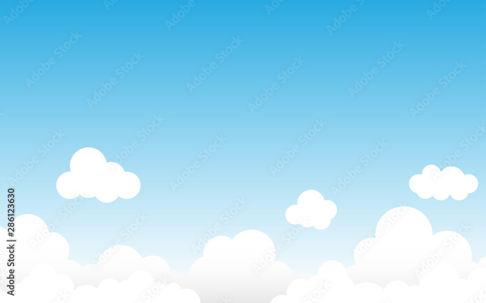 White clouds on top with blue sky summer background vector design