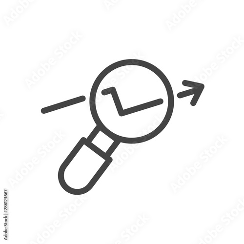 Magnifying glass showing growing graph icon in trendy outline isolated on white background