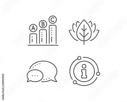 Graph line icon. Chat bubble, info sign elements. Column chart sign. Ab test diagram symbol. Linear graph chart outline icon. Information bubble. Vector