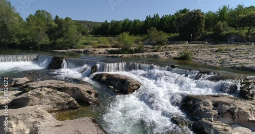 Sautadet waterfall aerial approach, la Roque-sur-Cèze, Gard, France photo