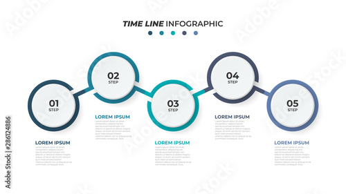 Business infographic. Timeline with 5 steps, circles and number options. Vector template for presentations. photo