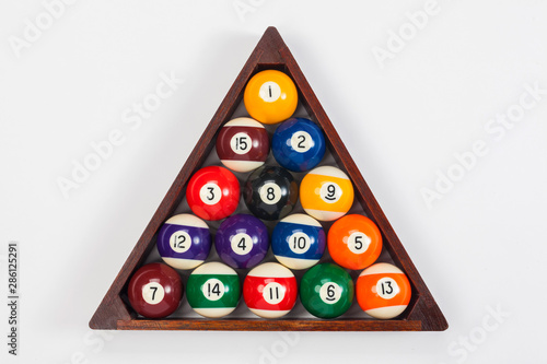 Overhead Close Up of Pool Balls in a Triangle