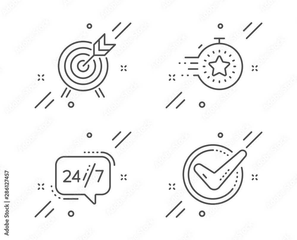 Timer, 24/7 service and Archery line icons set. Confirmed sign. Deadline management, Call support, Attraction park. Accepted message. Business set. Line timer outline icon. Vector Timer, 24/7 service and Archery line icons set. Confirmed sign. Deadline management, Call support, Attraction park. Accepted message. Business set. Line timer outline icon. Vector