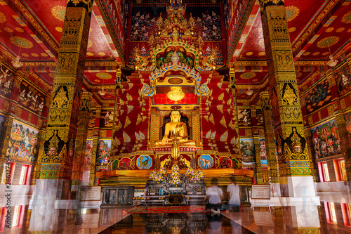 Gold buddha in temple, Wat Bang Tong, Public in Thailand