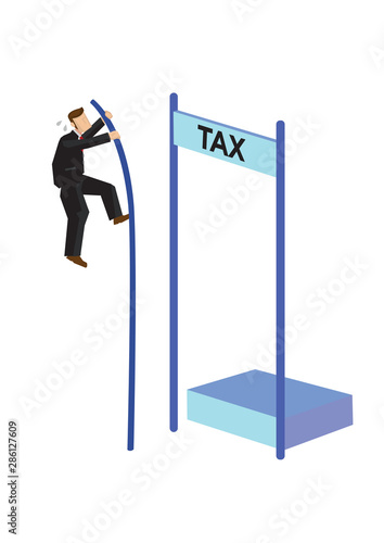 Businessman pole vaulting over tax. Concept of tax management.