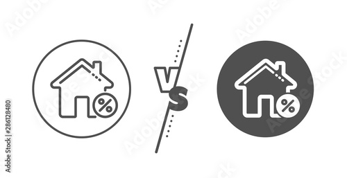 Discount sign. Versus concept. Loan house percent line icon. Credit percentage symbol. Line vs classic loan house icon. Vector