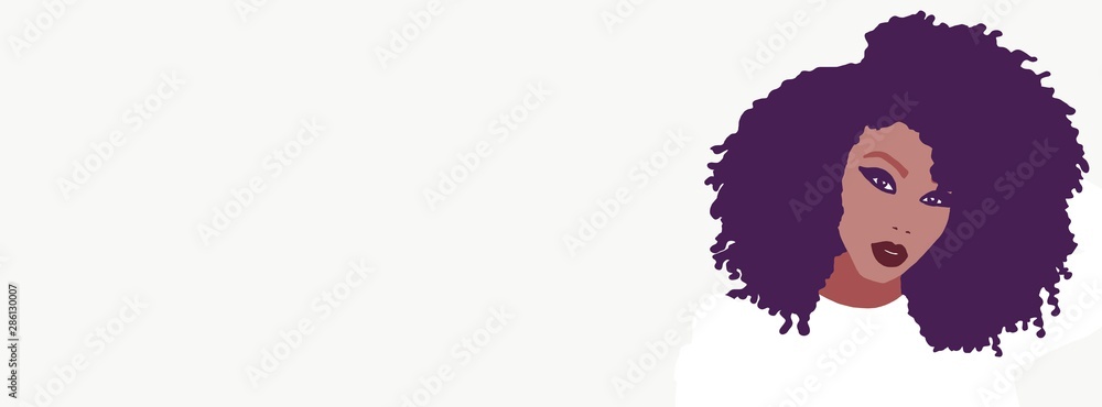 Fototapeta African American illustration for fashion banner. Trendy woman model background. Afro curly hair style girl