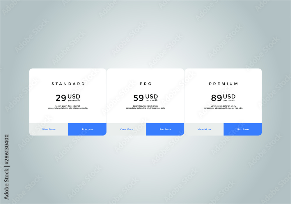 set of pricing table, order, box, button, list for web