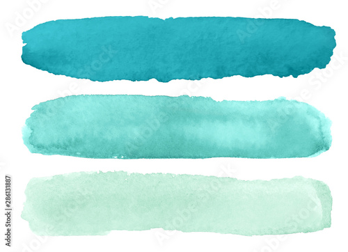 Watercolor abstract blue brush strokes with stains.