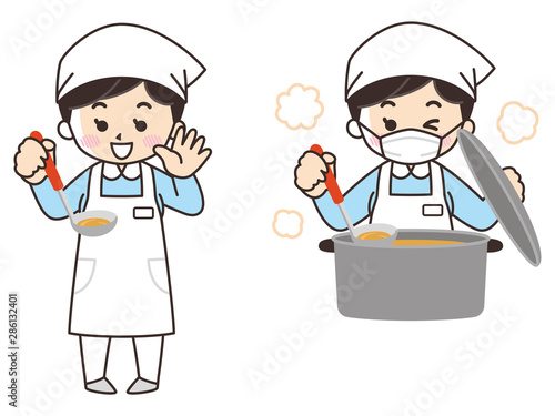 料理を作る調理師の女性