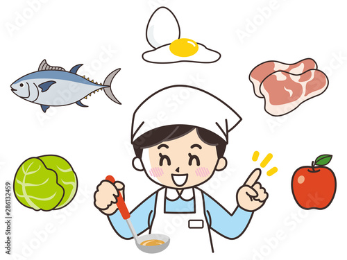 調理師の女性と食材
