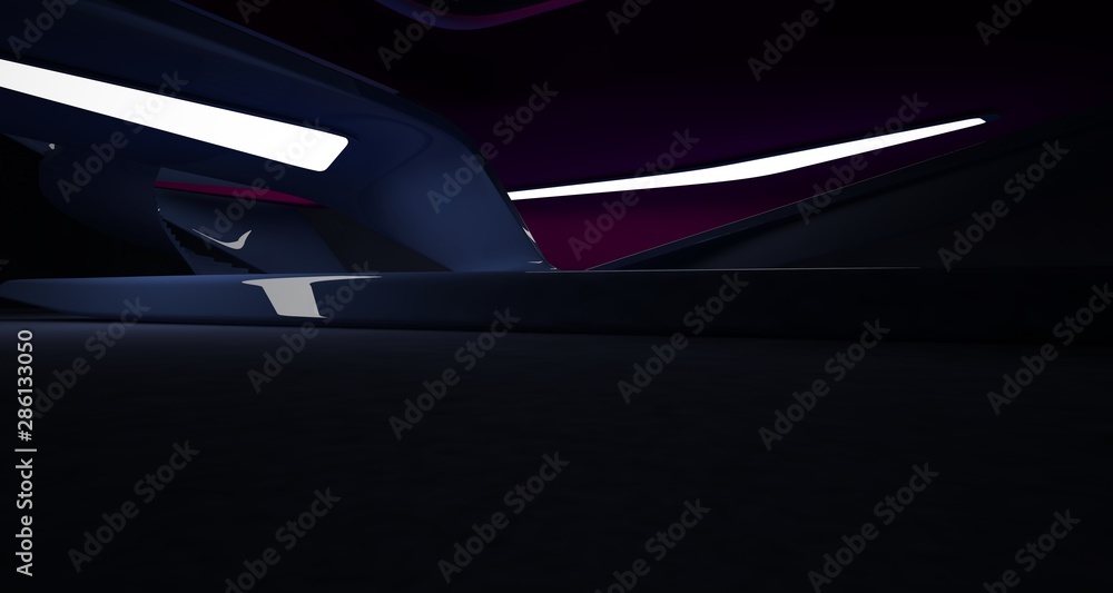 Abstract violet minimalistic architectural smooth interior with neon lighting. 3D illustration and rendering. Abstract violet minimalistic architectural smooth interior with neon lighting. 3D illustration and rendering.
