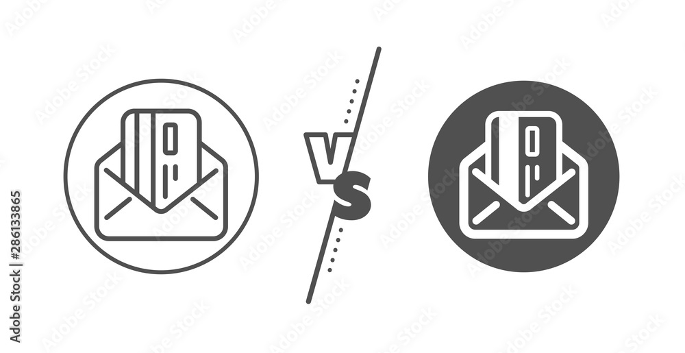 Payment sign. Versus concept. Credit card by mail line icon. Finance symbol. Line vs classic credit card icon. Vector Payment sign. Versus concept. Credit card by mail line icon. Finance symbol. Line vs classic credit card icon. Vector