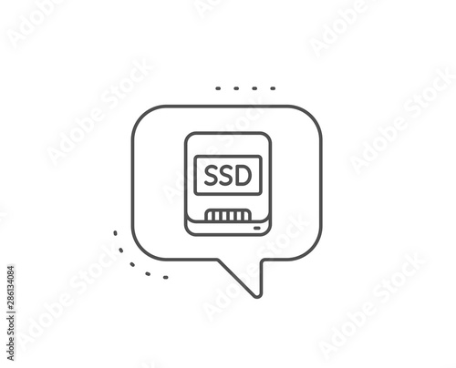 Ssd line icon. Chat bubble design. Computer memory component sign. Data storage symbol. Outline concept. Thin line ssd icon. Vector