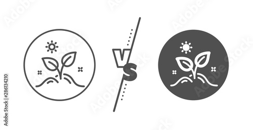 Grow plant leaf sign. Versus concept. Leaves line icon. Environmental care symbol. Line vs classic grow plant icon. Vector