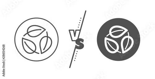 Nature plant leaf sign. Versus concept. Leaves line icon. Environmental care symbol. Line vs classic leaves icon. Vector