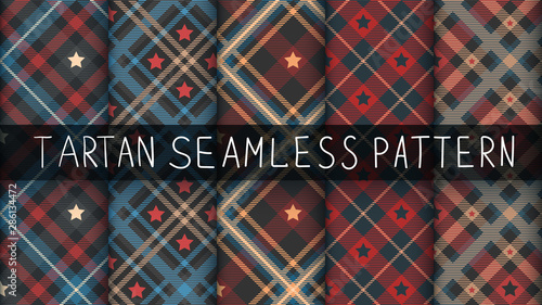 Set star tartan seamless pattern