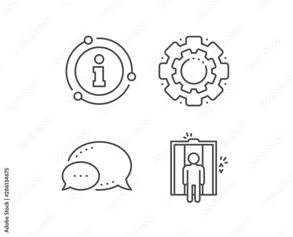 Lift line icon. Chat bubble, info sign elements. Elevator sign. Transportation between floors symbol. Linear elevator outline icon. Information bubble. Vector Lift line icon. Chat bubble, info sign elements. Elevator sign. Transportation between floors symbol. Linear elevator outline icon. Information bubble. Vector