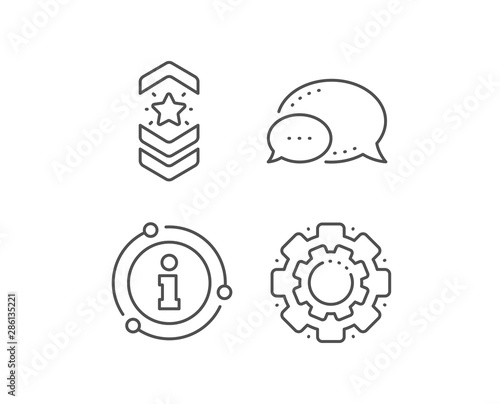 Shoulder strap stars line icon. Chat bubble, info sign elements. Star award sign. Best rank symbol. Linear shoulder strap outline icon. Information bubble. Vector