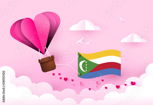 Heart air balloon with Flag of Comoros for independence day or something similar