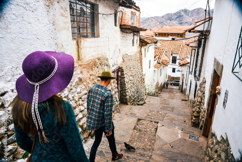 People walking down the street in Cusco, Peru 