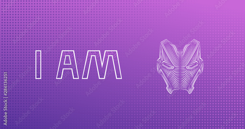 I am Iron. Superhero mask logo. Gradient techno background with backdrop effect I am Iron. Superhero mask logo. Gradient techno background with backdrop effect