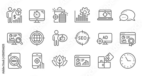 Seo line icons. Increase sales, Business strategy and Search optimization. Analytics linear icon set. Quality line set. Vector