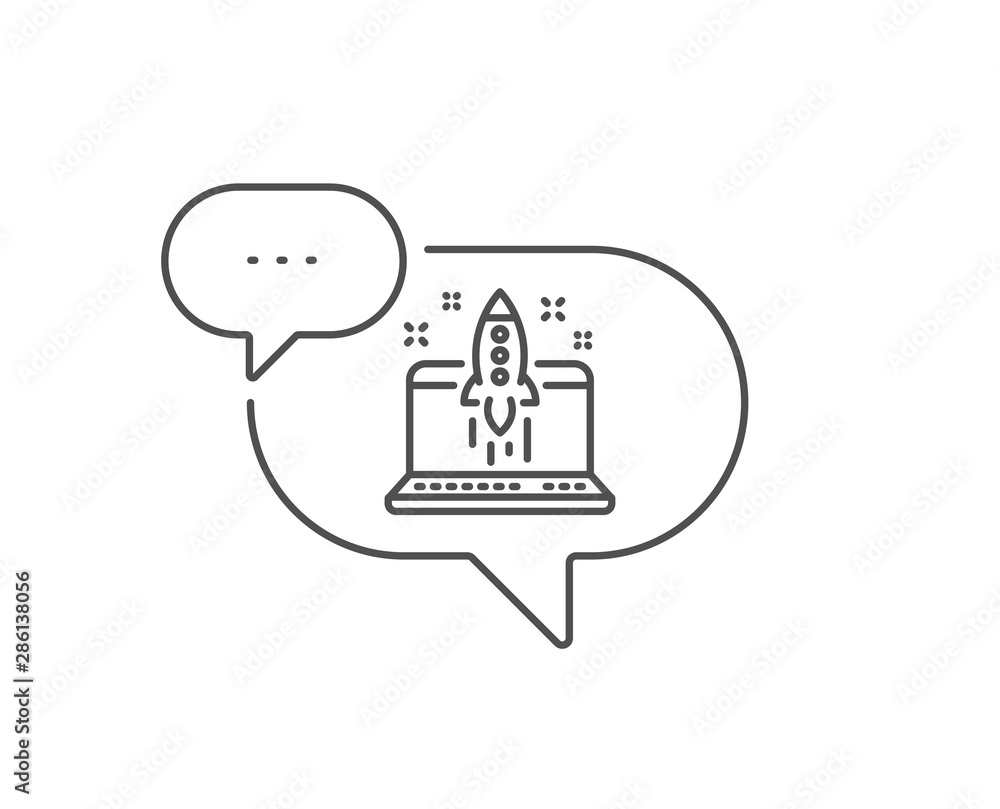 Start business line icon. Chat bubble design. Launch crowdfunding project sign. Innovation symbol. Outline concept. Thin line start business icon. Vector Start business line icon. Chat bubble design. Launch crowdfunding project sign. Innovation symbol. Outline concept. Thin line start business icon. Vector