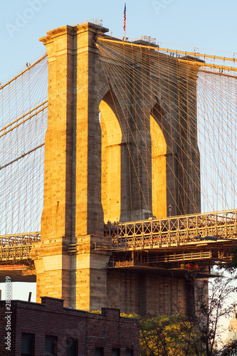 Imposing bridge pier of the Brooklyn Bridge