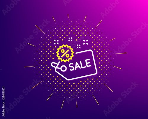Sale tag line icon. Halftone pattern. Shopping discount sign. Clearance symbol. Gradient background. Sale line icon. Yellow halftone pattern. Vector