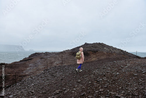 Icelandic black sand beach. Amazing lanscape nature in Iceland