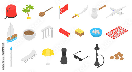 Turkey country icons set. Isometric set of turkey country vector icons for web design isolated on white background