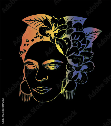 Fotografie, Obraz Color illustration Frida Khalo