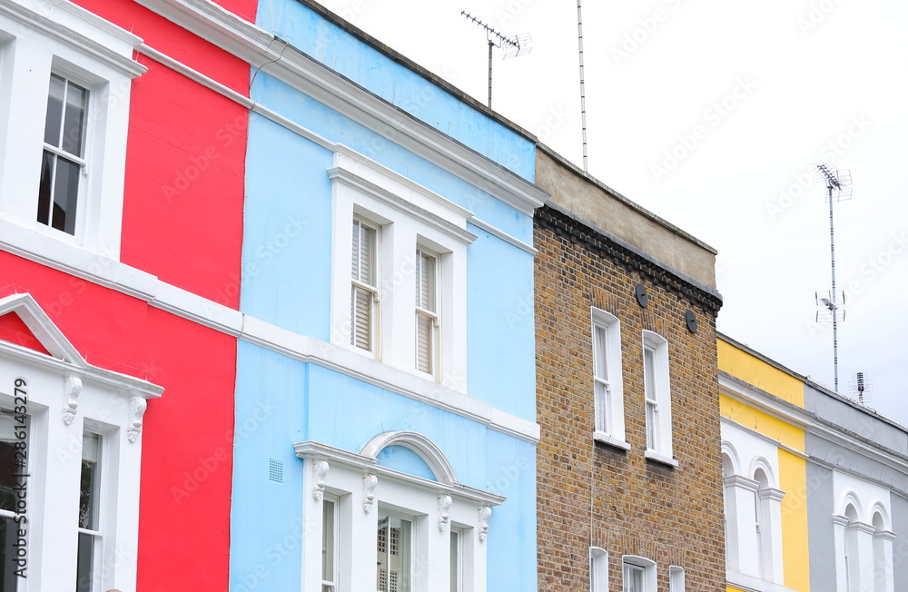 Notting Hill street colourful house cityscape London UK
