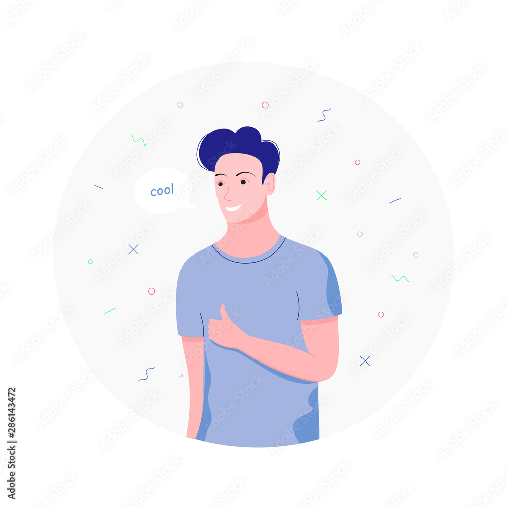Happy young man shows gesture cool. Happy young man shows gesture cool.