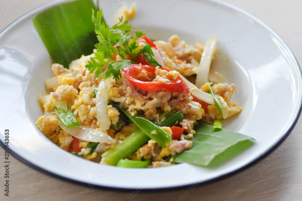 stir fried egg and minced pork or stir fried egg and fermented pork stir fried egg and minced pork or stir fried egg and fermented pork