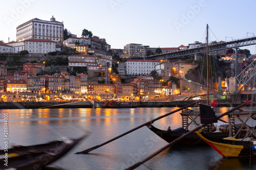 View from Gaia to Porto with Douro river in the evening, Portugal photo