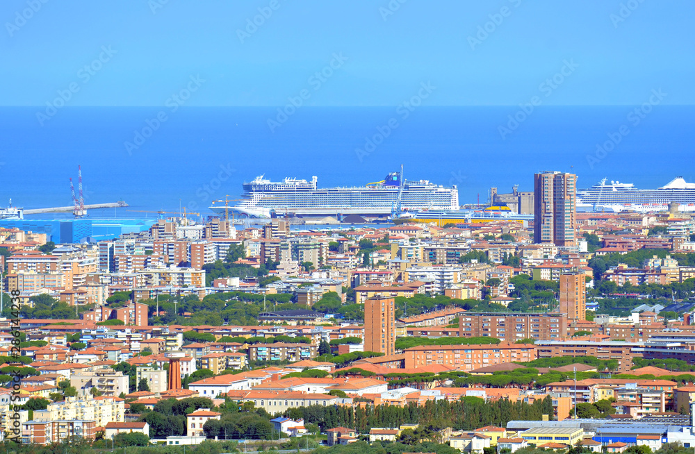 livorno italy harbor with cruise ships