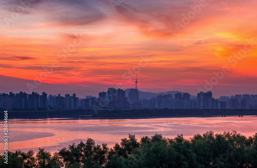 seoul city at sunrise south korea