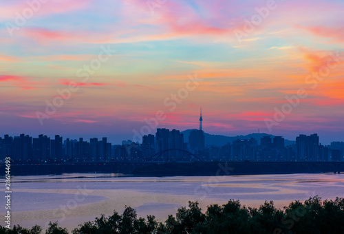 sunrise at seoul city south korea